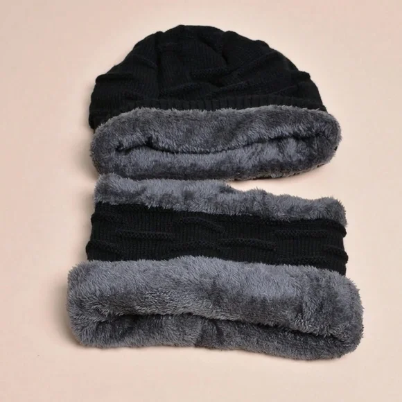 Men's Teddy Lined Cashmere Beanie Infinity Scarf Set